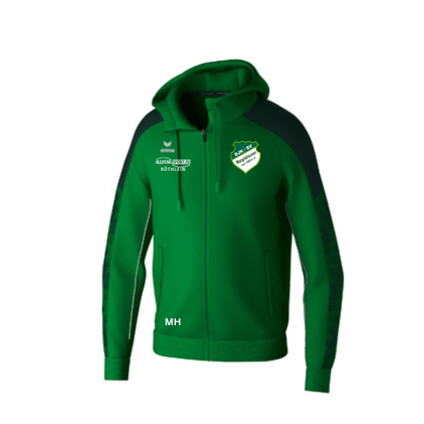 Trainingsjacke Kapuze grün mit Logos und Initialen