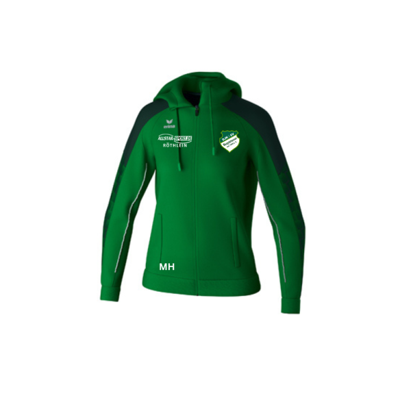 Damen Trainingsjacke mit Kapuze grün mit Logos und Initialen